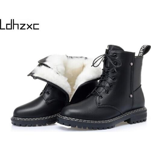 LDHZXC Womens Winter Shoes Boots 2020 New Genuine Leather Ladies Short Boots Wool Warm Non-slip Student Womens Ankle Boots