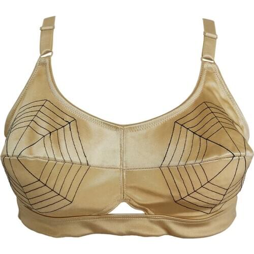 Golden Satin Spider Pattern Vintage Full Cup Women Bullet Bra Retro Sexy Cone Bra for Female Lingerie Underwear BR2019