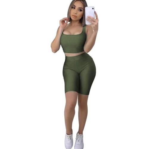 Women 2 Piece Set Sports Suit Sleeveless Strao Bra Crop Tops High Waist Tight Short Fitness Workout Clothes Tracksuit Summer