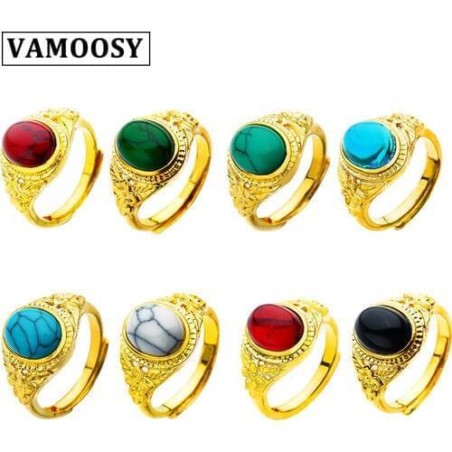 VAMOOSY 2018 Fashion Carving pattern simulation natural stone Vintage Rings For Women Femme Ring Vintage Statement Jewelry Gift