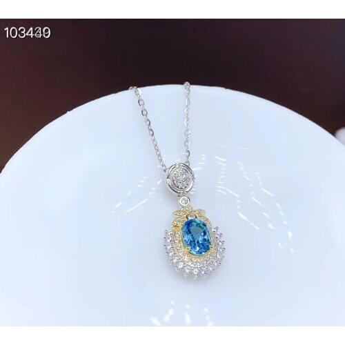 Fashion elegant Sun flowerS 925 silver natural blue topaz necklace natural gemstone pendant woman girl party gift fine jewelry
