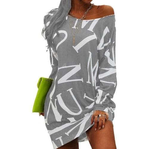 Women Long Sleeves Dress Autumn Fashion Letters Print Loose Streetwear Slim O Neck Dress Sexy Ladies Off Shoulder Party Vestidos