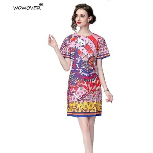 Summer Clothes for Women 2021 New Short Sleeve Runway Designer Printed Vintage Dress Knee Length Elegant Casual Vestidos M-XXL