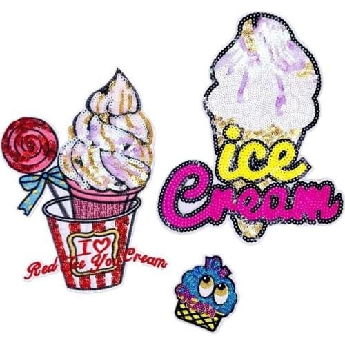 10pcs/lot Large Embroidery Patch Sequins Ice Cream Rose Letter Flower Clothing Decoration Sewing Accessories Craft Diy Applique