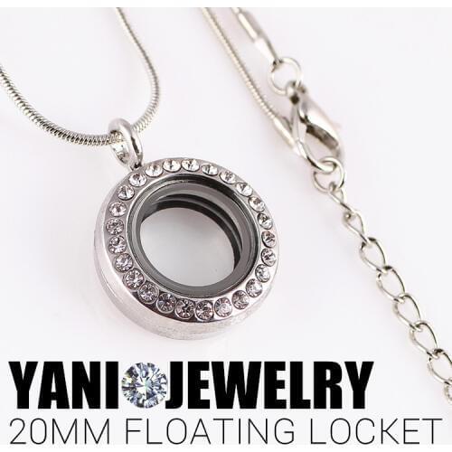 10pcs/lot Free Chains 4Colors 20mm Alloy Silver Round Floating Locket With Rinestone Magnetic Glass Living Memory Locket Pendant