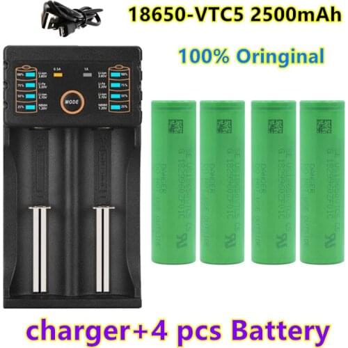 100% original 3.7V Volt Rechargeable US18650 VTC5 2500mAh VTC5 18650 Battery Replacement 3.7V 2500mAh 18650 Batteries + charger