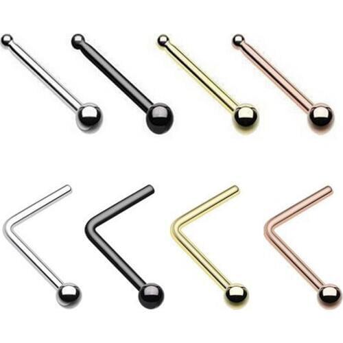 4Pcs Surgial Steel Titanium Anodized L Shape Nose Stud Straight Piercing Nose Bone Rings Body Jewelry 20g