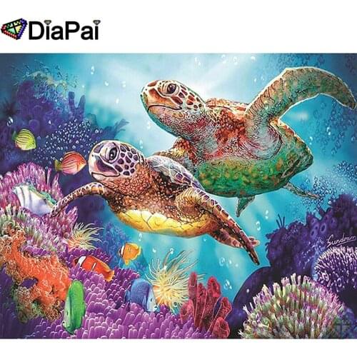 DIAPAI 5D DIY Diamond Painting 100% Full Square/Round Drill "Animal sea turtle" Diamond Embroidery Cross Stitch 3D Decor A21459
