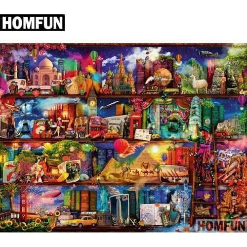 HOMFUN 5D Diamond "The world of books" Diamond Embroidery Full Round/ Square Diy Diamond Painting Cross Stitch Home Decor A00733
