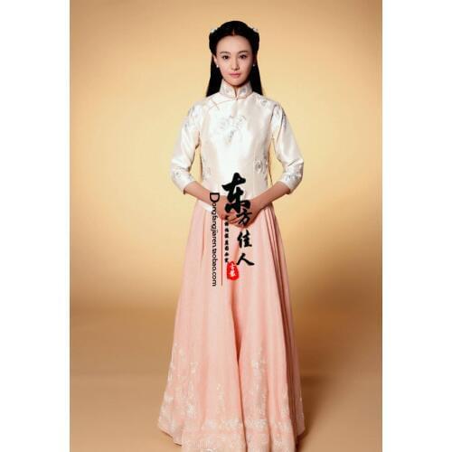 Beige 2015 New TV Play The Cage of Love Drama Man Who Catches the Rainbow Republican Period Miss Beige Costume with Embroidery