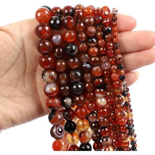 Natural Stone Beads Cut Surface Brown Striped Agate Loose Beads for Jewelry Making Needlework DIY Bracelet Strand 4-12 MM
