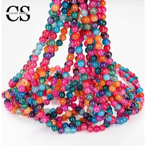 Natural Stone Beads Mixcolor Cracket Agates Beads Round Loose Beads for Jewelry Making DIY Bracelet Accessories 4/6/8/10/12 MM