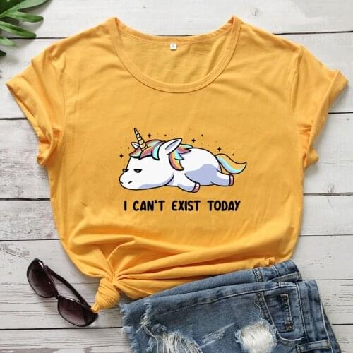 Colored I Cant Exist Today T-shirt Cute Sleepy Unicorn Tshirt Funny Women Graphic Hipster Grunge Tee Shirt Top