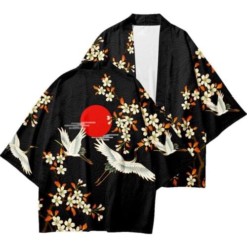 2021 New Kimono Women 3D T Shirt Samurai Crane Japanese Summer Tops Streetwear Fashion Yukata Female Haori Traditional Clothes