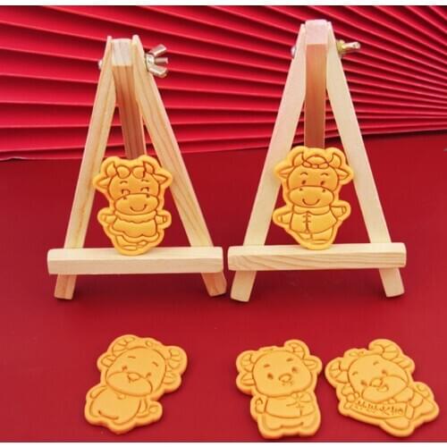 Chinese New Year 3D Cattle Shape Pressable Stamped Biscuit Cookie Cutters Mold H3CF