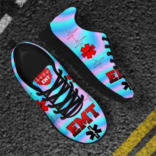 ELVISWORDS Mens Nurse Shoes Lace Up Flats Sneakers Holographic Paramedic EMT EMS Heartbeat Design Mesh Male Footwear Zapatillas