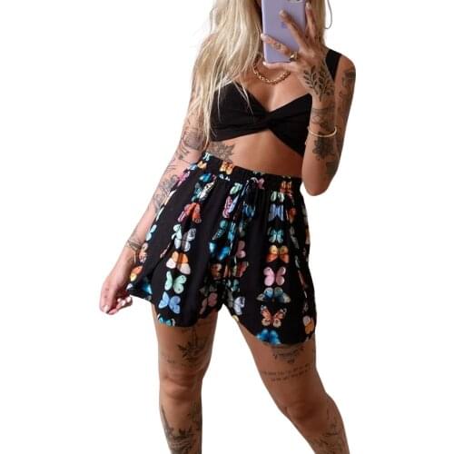 Summer Women Two Pieces Outfit Clothes Set Butterfly Print Crop Tops and Short Pants Set Ladies Casual Clothing Set
