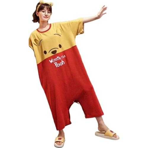 40150c-15Summer Pajamas Women Pure Cotton Short-sleeved Summer Cute Bear One-piece Pajamas Can Wear Outside Cotton Home Clothes