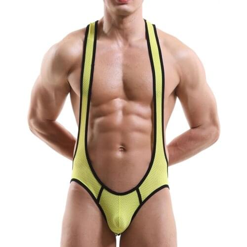 Sexy Mesh Undershirts Jock Strap Men Underwear Backless Bodysuits Leotard Wrestling Singlet Jumpsuit Sleepwear Swimwear Bikini