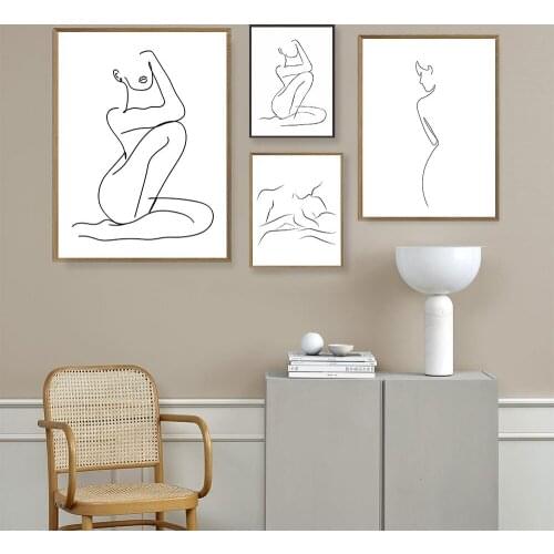 Minimalist Poster Canvas Black White Body Line Drawing Mother And Baby Painting Art Print Wall Picture Living Bedroom Home Decor