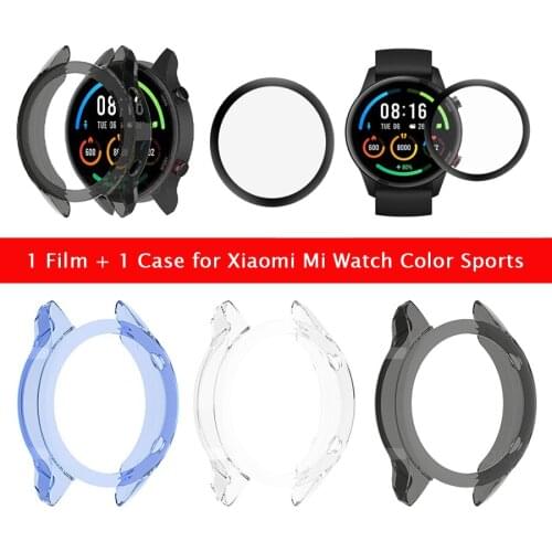 Soft TPU Case Cover Bumper + Protective Film Screen Protector for Xiaomi Mi Watch Color Sports Edition Smart Watch Accessories
