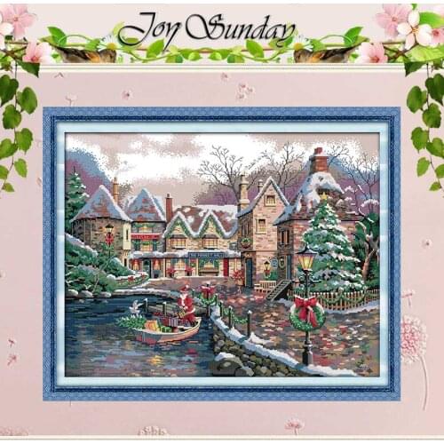 Christmas Town Scenery Patterns Counted Cross Stitch 11CT 14CT Printed Canvas Cross Stitch Set Wholesale Embroidery Needlework