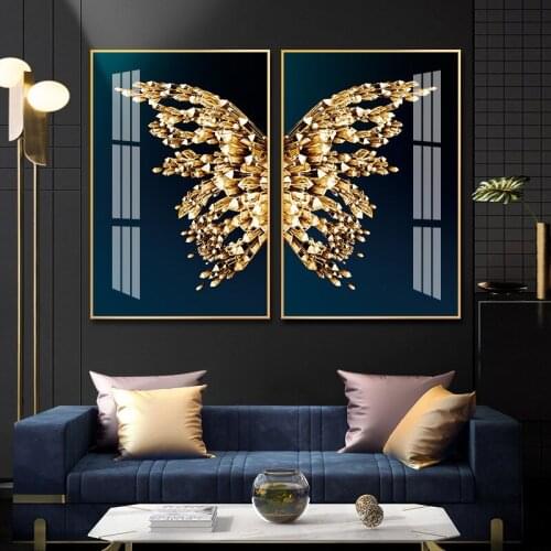 Color Gold Butterfly Wall Art Posters Prints Nordic Abstract Canvas Painting Wall Pictures for Bedroom Decoration Home Decor
