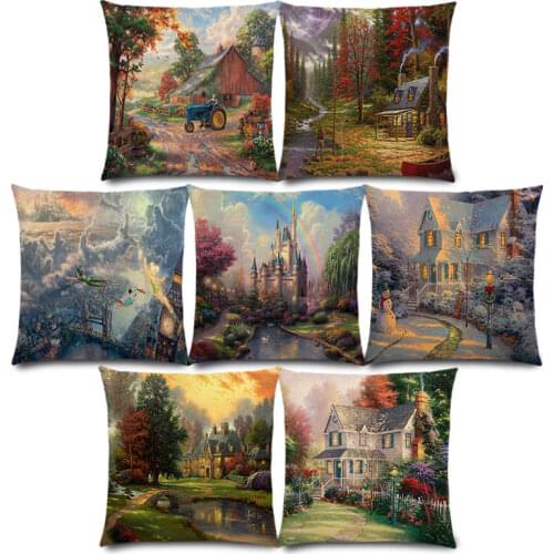 New American Countryside Fields Gardens Scenery Art Oil Painting Beautiful Fairy Tale Cushion Cover Sofa Throw Pillow Case