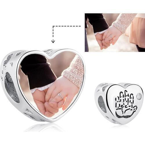 New ARRIVAL Heart Baby Handprint CZ Crystal Custom Photo Charms fit Crystal Necklace 925 Sterling Silver Personalized Jewelry