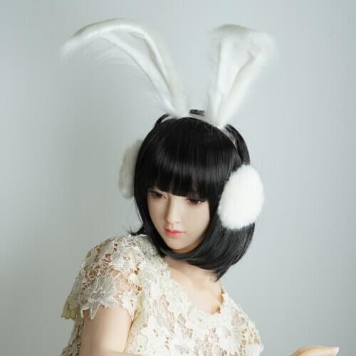 New White Rabbit Bunny Ears Headband Hairhoop Ball Hairpin Set For Cosplay Halloween Costume Hand Made Work Accessories