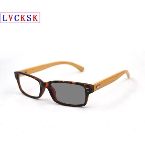 Photochromic Myopia Sunglasses Bamboo Wooden Grain Legs Men nearsighted Eyeglasses Rivets Women Shortsighted Spectacles -1~-6 L3