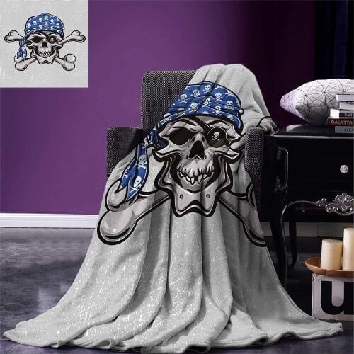 Skull Throw Blanket Scallywag Pirate Dead Head Grunge Horror Icon Evil Sailor Crossed Bones Kerchief Warm Microfiber Blanket