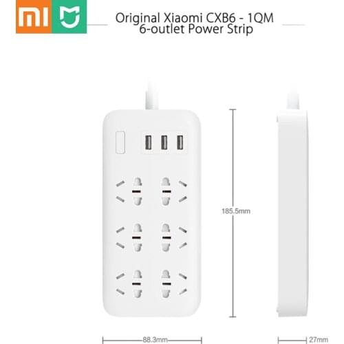 Hot Original Xiaomi Smart Home Plug CXB6 - 1QM Charging Power Strip 2A Fast Charging 6 Outlet with 3 USB Output Extension Socket