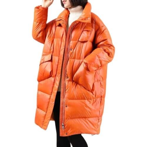 2021 New Womens Korean 90% White Duck Down Outerwear Loose Long Down Jacket Winter Clothes Cold Warm Parka Overcoat Abrigo Mujer