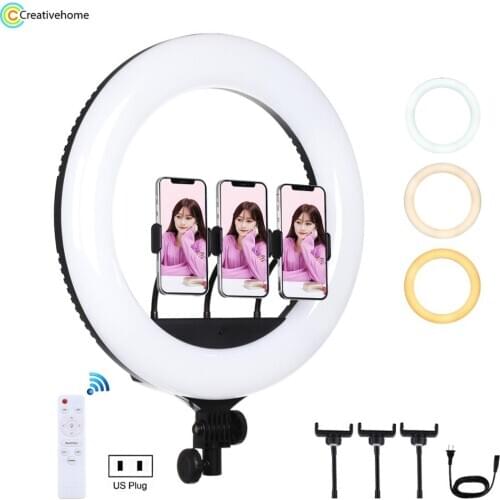PULUZ 18 inch Ring Light USB 3 Modes Dimmable LED White Light Ring Makeup Vlogging Live Photography Video Light & Remote Control