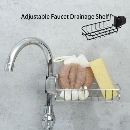 Adjustable Stainless Steel Faucet Storage Rack Kitchen Drainage Shelf Sink Storage Hanging Holder Stand Soap Sponge Dish Drainer