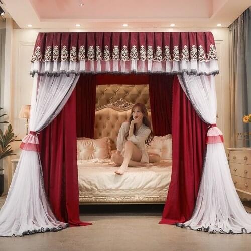 Luxury Double-deck Romantic White Lace Shading Princess Bed Mantle Princess Style Floor-standing mosquito net Room Decoration