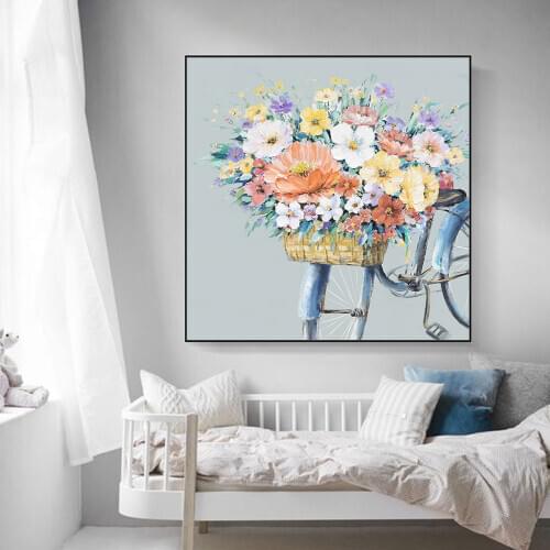 Flower Bicycle Wall Art Canvas Painting Pictures Nordic Landscape Poster and Prints Canvas Art for Living Room Wall Decoration