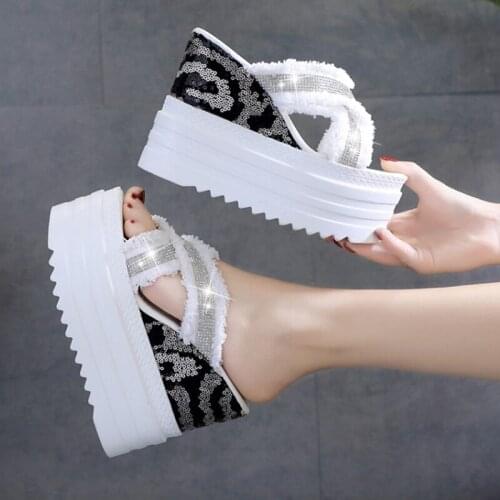 Ladies Slippers And Sandals Summer Rhinestone Sandals white Platform Wedges Shoes For Women Casual Wedge Sandals Woman Slippers