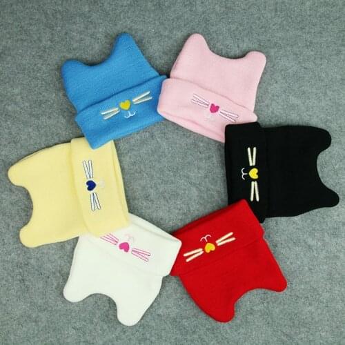 For 0 to 2 year woolen hat baby cartoon love cat embroidery knitted hat baby woolen hat