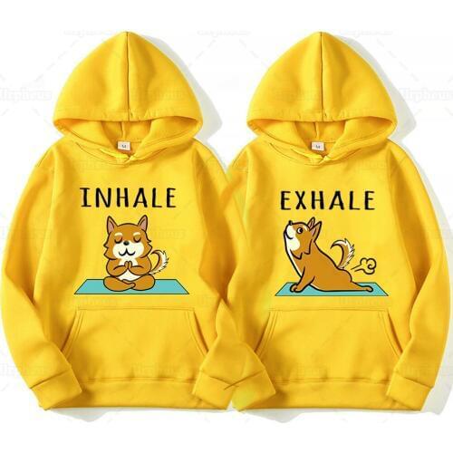 Cute Puppy Inhale Exhale Hoodie Shiba Inu Dog Funny Pose Breath In Out Exhale Inhale Hoodie Sweatershirt