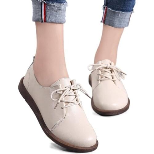 Zapatos De Mujer Women Shoes Oxfords Spring/Autumn Flat for Girls Real Leather Casual Flats Ladies Lace Up Chaussures Femme
