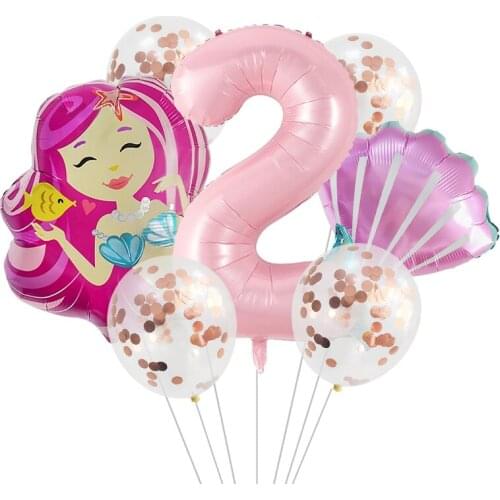 Mermaid Birthday Party Number Balloons Children Birthday Latex Happy Balloons Birthday Party Decoration Aluminum Film For Kids