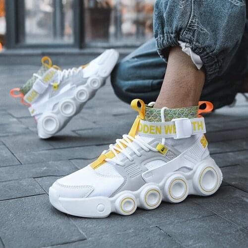 High-top shoes mens spring and summer mesh flying woven board shoes thick-soled old shoes ins comfortable and breathable