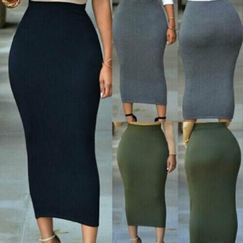 2020 New Brand Muslim Thick Solid Skirt Bodycon Slim High Waist Stretch Long Women Pencil Skirt