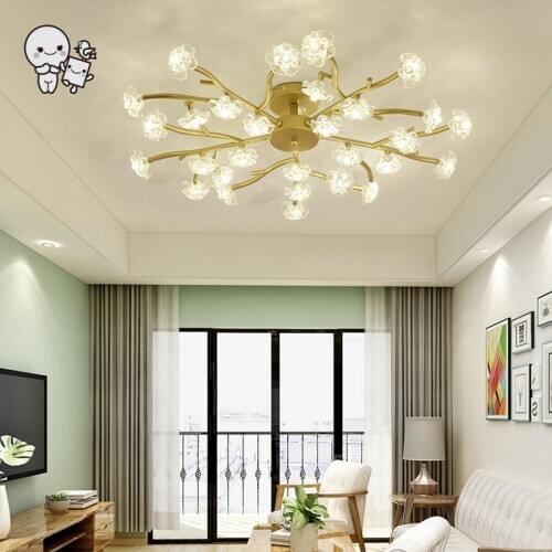 Gold Iron Tree Branch Glass Flower Shade Ceiling Light Fixture Nordic Scandinavian Lustre Plafon Lamp Foyer Bedroom Living Room