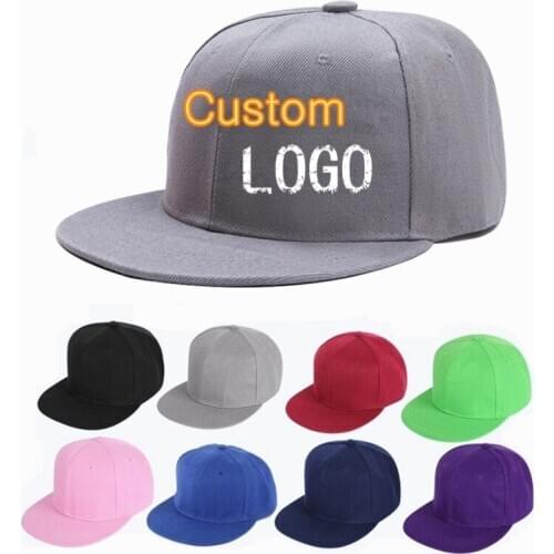 1pc Custom logo DIY embroidery snapback hats Adult Women Solid casual cottonTrucker hat Flat Baseball caps Gorros