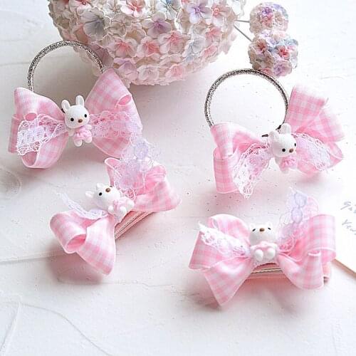 1PCS Cute Pink Plaid Rabbit Princess Headwear Kids Elastic Hair Bands Children Hair Ties Girls Hair Accessories Baby Headdress