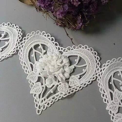 1 Yard White 3D Heart Cotton Flower Lace Trim Embroidered Lace Ribbon Handmade Wedding Dress Patchwork Sewing Supplies Craft