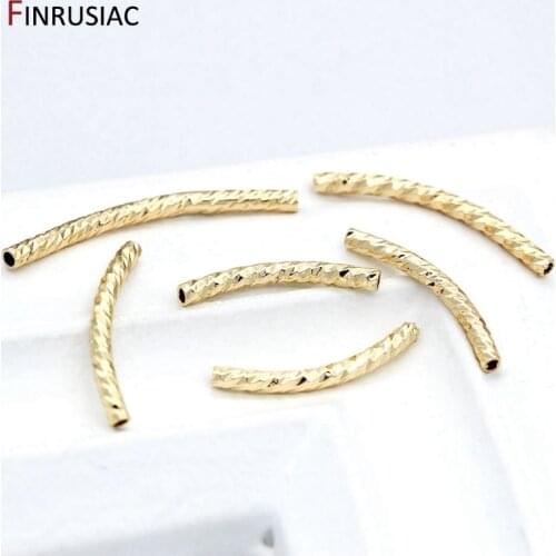 14k Real Gold Plated 8 Sizes Long Curved Tube Beads Accessories For Jewelry Making, Handmade DIY Jewellery Findings Components